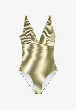 TAN SPOT PLUNGE - Costum de baie - khaki green ecru stripe