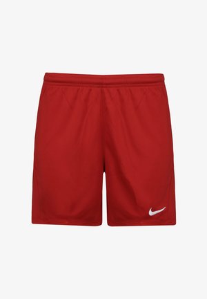 Pantaloncini sportivi rossi realizzati in materiale leggero, con vita elasticizzata e un piccolo logo Nike bianco in basso a destra.