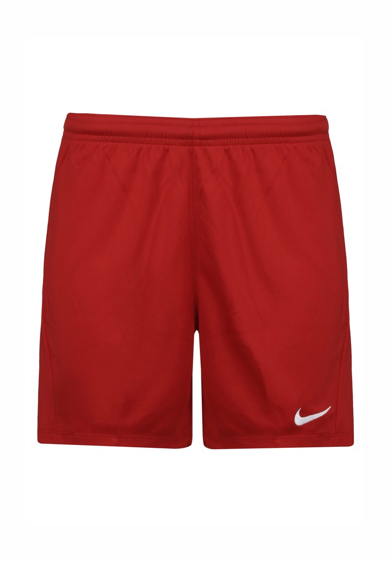 Pantaloncini sportivi rossi realizzati in materiale leggero, con vita elasticizzata e un piccolo logo Nike bianco in basso a destra.