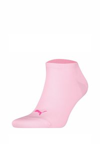 Rosa ankelsockor med ribbad textur och förstärkt tå. Har en liten logotyp i mörkare rosa på utsidan. Lätt och andningsbar design.