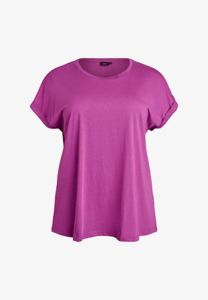 Lilla lühikeste varrukatega t-särk, mis on valmistatud pehmest kangast. Omab ümarat kaelust ja lahedat, lõdva istuvusega disaini. Sile tekstuur koos rullitud varrukatega.