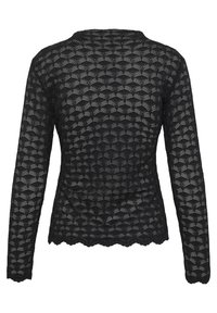 Haut en dentelle noire à manches longues avec ourlet festonné et motif floral festonné sur toute la surface du tissu.
