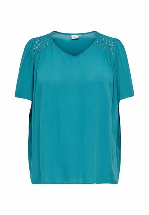 ONLY Carmakoma, CARSELASI LIFE SS V-NECK TOP WVN - Blouse - biscay bay