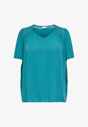 ONLY Carmakoma, CARSELASI LIFE SS V-NECK TOP WVN - Pluus - biscay bay