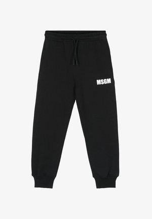Pantaloni jogger neri in cotone, con vita elastica e coulisse, e logo bianco "MSGM" sulla coscia sinistra.