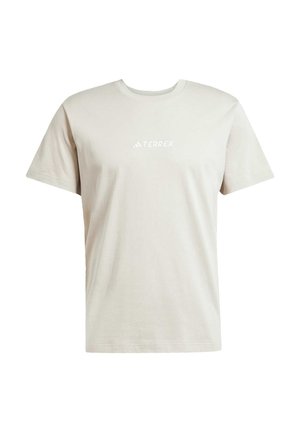 Light beige cotton t-shirt featuring a crew neck, short sleeves, and a white "TERREX" logo on the chest. Simple and unembellished design.