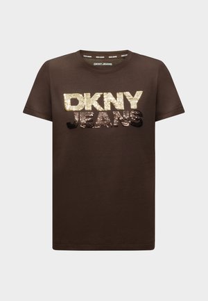 DKNY, STACKED LOGO MIXED SEQUINS CREW NECK  - T-shirt print - espresso/espresso