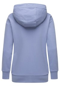 Felpa viola chiaro con un ampio cappuccio arrotondato, polsini e orlo a coste. Tessuto morbido, design minimalista, con un logo ricamato sul retro.