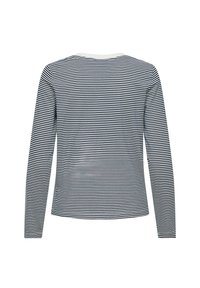 Langsleeve shirt met horizontale marineblauwe en witte strepen, een ronde halslijn en een aansluitende pasvorm. Glad stoffen structuur.