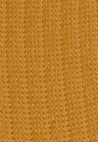 Tessuto a maglia di un caldo colore senape, con un motivo testurizzato caratterizzato da costine verticali e una superficie morbida e leggermente pelosa.