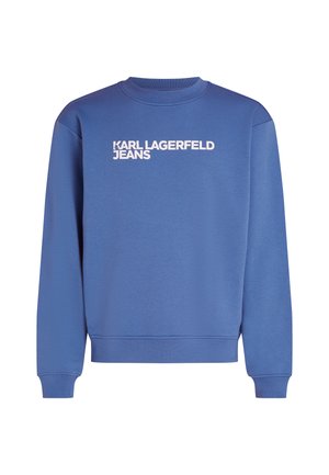 Modra trenirka iz mešanice bombaža, z ribanim okroglim izrezom, dolgimi rokavi in belim logotipom "KARL LAGERFELD JEANS" spredaj.
