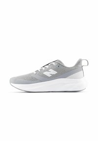 Gray athletic shoe with a mesh upper, white midsole, and minimal black accents. Features classic lace-up design and textured detailing.