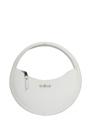 Borsa rotonda bianca in pelle con cerniera superiore e logo "GAËLLE PARIS" argentato al centro frontale.