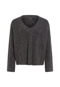 Grau, Pullover aus Wollmischung mit V-Ausschnitt und langen Ärmeln. Verfügt über eine strukturierte Oberfläche und eine lockere, lässige Silhouette.