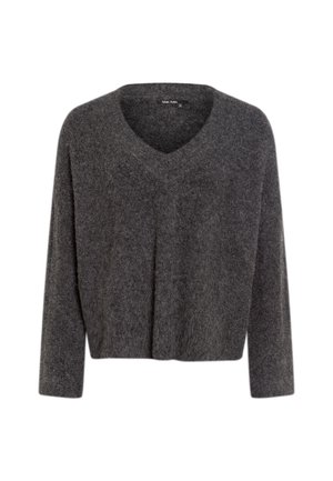 Grau, Pullover aus Wollmischung mit V-Ausschnitt und langen Ärmeln. Verfügt über eine strukturierte Oberfläche und eine lockere, lässige Silhouette.