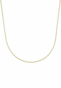 Guldkedja med en slät, rundad design. Har en känslig, tvinnad textur och jämnt fördelade länkar längs hela sin längd.