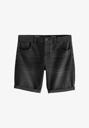 Slim fit rifľové kraťasy v tmavosivej farbe s mäkkou textúrou, vybavené zrolovanými lemami, prednými vreckami a jemným vyblednutím. Klasické zapínanie na gombíky.