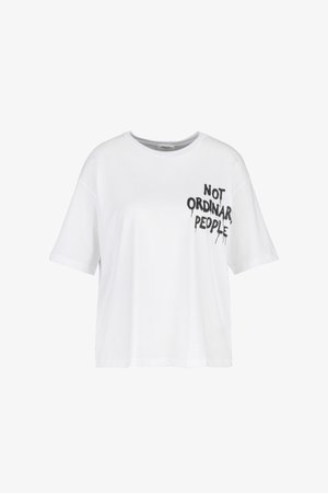 White cotton t-shirt with short sleeves, featuring a black graphic text design that reads "NOT ORDINARY PEOPLE" on the front.