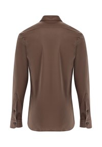 Langärmliges Hemd in Braun, aus glattem Stoff gefertigt. Verfügt über einen klassischen Kragen, knöpfbare Manschetten und ein gerades Rückendesign.
