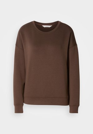 Bruine sweatershirt met lange mouwen, gemaakt van zacht materiaal. Heeft een ronde hals, een relaxte pasvorm en geribbelde manchetten. Eenvoudig, onopgesmukt ontwerp.