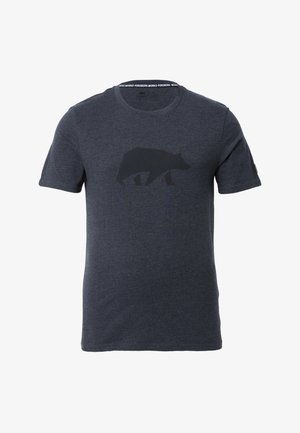 Dunkelgraues Herren-Cotton-T-Shirt mit einem schwarzen Bären-Silhouette-Design auf der Vorderseite. Kurzärmlig und mit rundem Halsausschnitt.