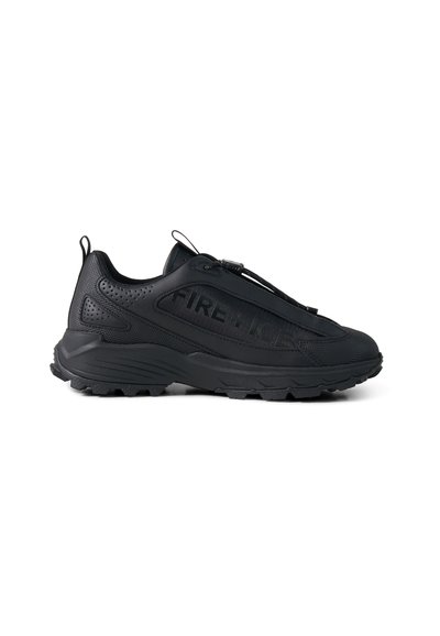 Black athletic sneaker with textured sole, pull tabs on heel and tongue, and "FIRE+ICE" branding on the side panel.