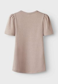 Helles rosa Kurzarmshirt mit weichem geripptem Textur und puffed Schulterdetails, mit einem runden Halsausschnitt und einem lässigen Schnitt.