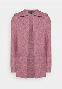 Open-front vest in gestructureerde rode stof. Heeft een kraag, lange mouwen en zijzakken. Eenvoudig, minimalistisch ontwerp.