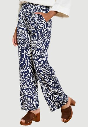 LolaLiza, WIDE-LEG LEAF PRINT TROUSERS WIDE-LEG LEAF PRINT TROUSERS - Nohavice - navy basic