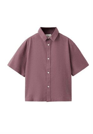 Overhemd met korte mouwen in poederroze kleur met een klassieke kraag en witte knopen aan de voorkant.