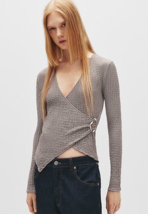 CROSSOVER CREPE WITH BUCKLE - Långärmad tröja - grey
