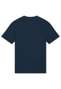 T-shirt bleu marine à manches courtes en coton, avec un col rond et d'une couleur unie sans motifs ni ornements.