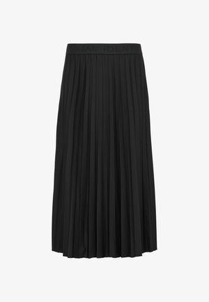 Czarna plisowana spódnica o teksturowanym wyglądzie, z elastycznym paskiem w talii z logo "CASUAL IDENT". Krótkie do kolan.