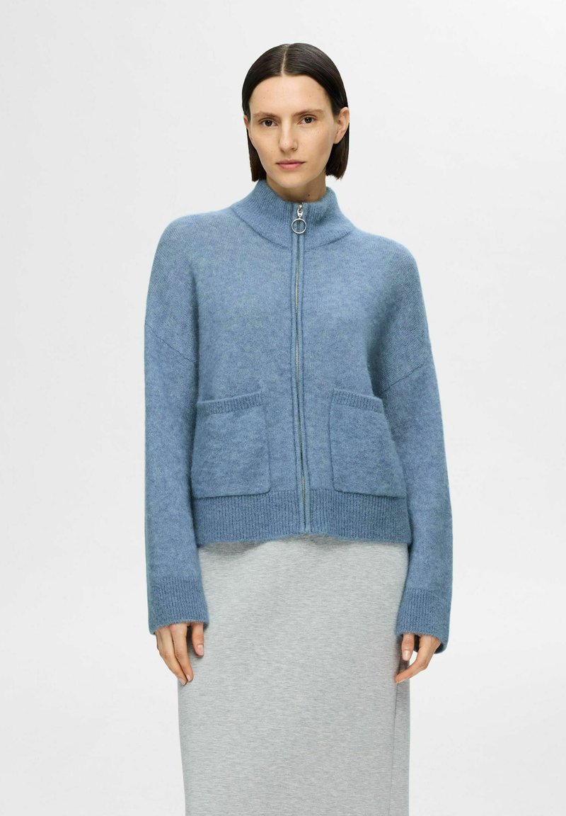 Selected Femme SLFSIA ZIPPER CARDIGAN  - Strickjacke - endless sky
