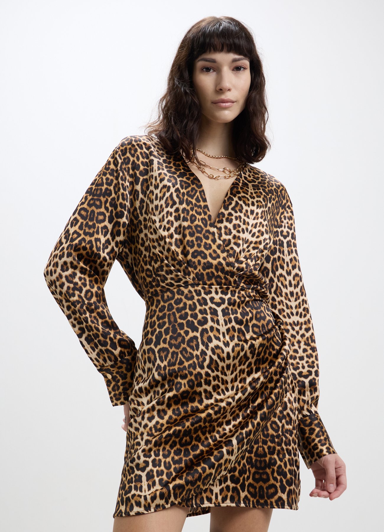 CUPSHE Mini Abito Donna Con Stampa Leopardata | Maniche A Tromba E Scollo A V | Casual Chic
