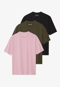 UNISEX 3 PACK BASIC OVERSIZED T-SHIRT - T-shirt basique - black/khaki/pink