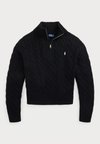 CABLE KNIT COTTON QUARTER ZIP JUMPER - Pullover - black