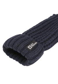 Navy gestrickte Handschuhe mit einem gerippten Bündchen. Dicke Garnstruktur mit einem Logo-Patch, das ein haltbares und gemütliches Design präsentiert.