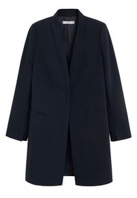 Námořnický blazer kabát s šálovým límcem, dlouhými rukávy a dvěma předními kapsami. Vyroben z hladké látky s dobře padnoucím střihem a bez zapínání.