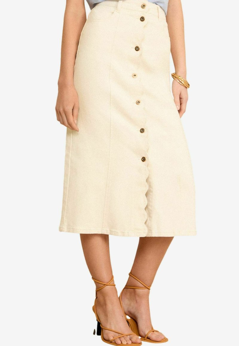 Love & Roses SCALLOP BUTTON THROUGH REGULAR FIT - A-vonalú szoknya - mottled beige