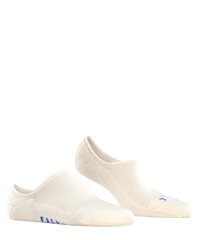 Beige low-cut socks with a smooth texture, featuring a rounded toe and blue branding on the side. Designed for a snug fit.