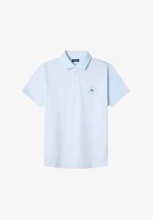 Polo shirt azzurro chiaro realizzato in cotone, con colletto classico, tre bottoni e un piccolo logo ricamato sul petto sinistro.