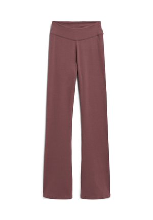 Maroon yoga pants with a high waistband, made from a soft, stretchy fabric. Features a smooth texture and flared leg design.