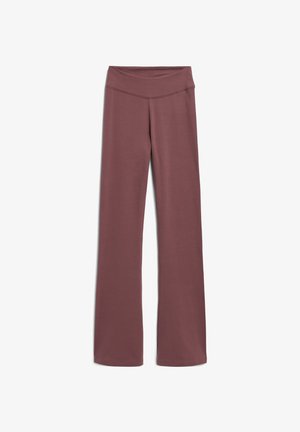 Bordeauxfarbene Yogahosen mit hohem Bund, gefertigt aus einem weichen, dehnbaren Material. Bietet eine glatte Textur und ein ausgestelltes Beinform-Design.