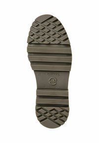 Gummisula i mörk olivgrön. Har ett strukturerat, mönstrat grepp med diamantformer och räfflor, logotyp präglad nära mitten.