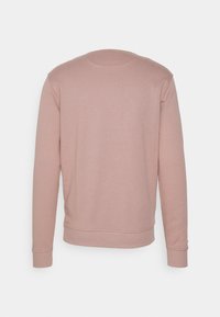 Jasnoróżowa bluza z długim rękawem, z prążkowanymi mankietami i dolnym ściągaczem, pokazana od tyłu na jednolitym białym tle.