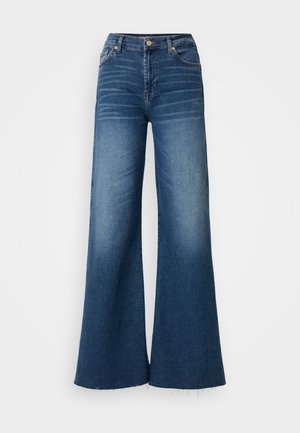 Weite Jeans im dunklen Blau mit hoher Taille, subtiler Auswaschung und rohem Saum. Gefertigt aus standardmäßigem Denim-Material.