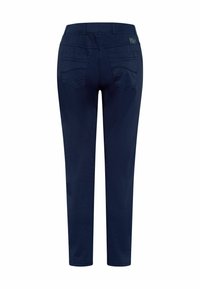 Marineblaue Hose aus Baumwollmischung, mit geradem Bein, vier Taschen und dezenten Nähten auf der Rückseite.