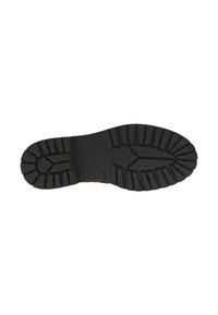 Semelle de chaussure en caoutchouc noir avec un motif de semelle texturé, présentant de profonds canyons et crêtes pour une traction et une stabilité optimales.