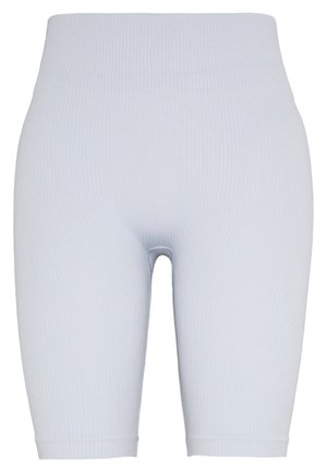 Short de cyclisme sans couture, taille haute, côtelé, gris clair, présenté de face sur un fond blanc uni. Aucun logo ou motif visible.